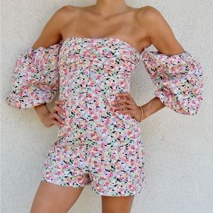 Leila puff sleeve floral romper